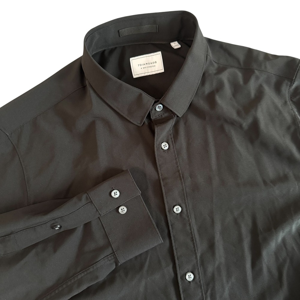 7Diamonds Large Black Liberty 4-Way Stretch Mens Button Down Shirt SMK-7334